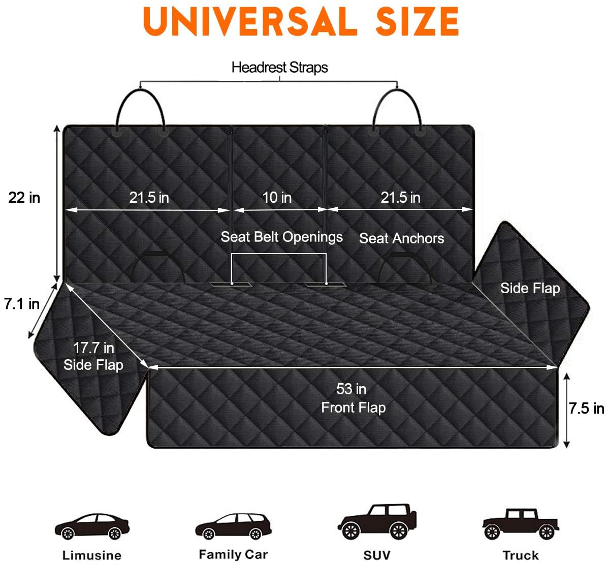 Back Seat Cover for Dogs, Waterproof, Non-Slip Reat Seat Cover Fits Middle Armrest for Most Cars Trucks Suvs - Black