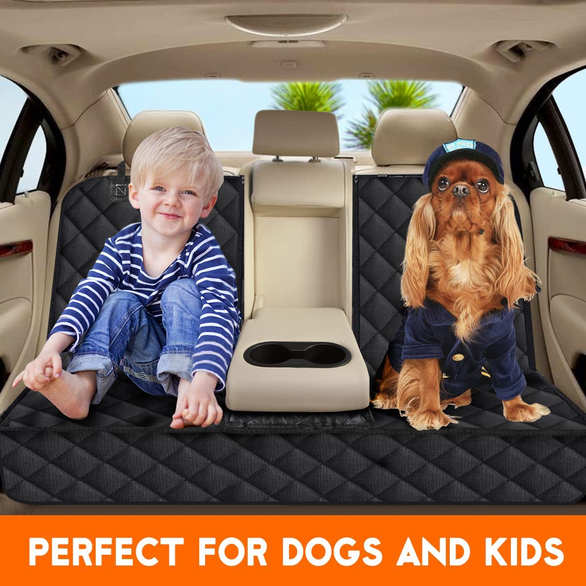 Back Seat Cover for Dogs, Waterproof, Non-Slip Reat Seat Cover Fits Middle Armrest for Most Cars Trucks Suvs - Black