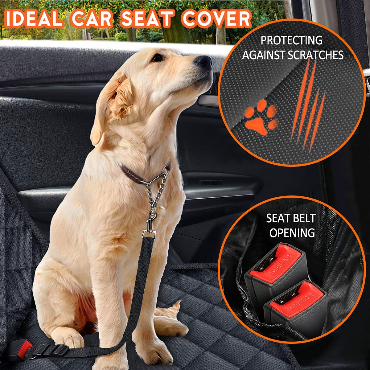 Back Seat Cover for Dogs, Waterproof, Non-Slip Reat Seat Cover Fits Middle Armrest for Most Cars Trucks Suvs - Black