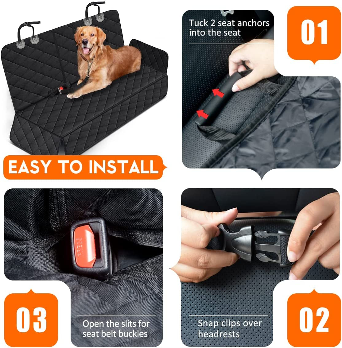 Back Seat Cover for Dogs, Waterproof, Non-Slip Reat Seat Cover Fits Middle Armrest for Most Cars Trucks Suvs - Black